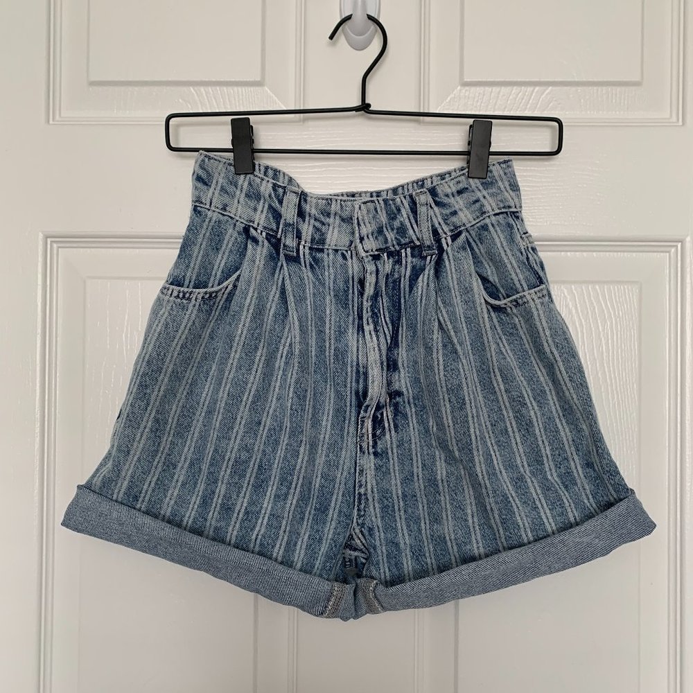 Free People Striped Denim Shorts
